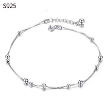 Genuine Real Pure Solid 925 Sterling Silver Anklets for Women Beach Jewelry Bohemian Round Ball Beads Female Foot Anklet Chain 2024 - buy cheap