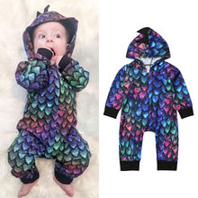 Dinosaur Print Fashion Pretty Toddler Baby Girls Boys Romper Long Sleeve Zipper Hooded Jumpsuits Romper Outfit 0-24M 2024 - buy cheap