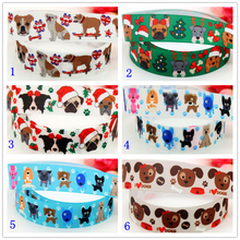 7/8'' Free Shipping Dog Pug Christmas Bulldog Printed Grosgrain Ribbon Material  Headwear Party Decoration Diy Sewing 22mm S573 2024 - buy cheap