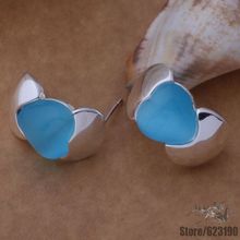 AE611-pendientes Chapado en plata, joyería de moda plateada, corazón de piedra azul/fijanzqa guvapmca 2024 - compra barato