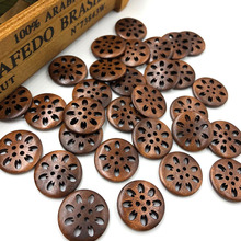 Botones de madera de flores perforados, accesorio para manualidades de costura de 25mm, marrón, 10 Uds., nuevo, WB215 2024 - compra barato