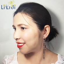 Lii Ji-pendientes largos de Plata de Ley 925 con gema Natural de espinela negra, estrellas de hematita, chapado en oro brillante 2024 - compra barato