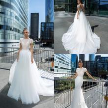 Diseño de cristales-vestidos de novia con cola desmontable, de encaje, con cristal de talla grande, línea A, 2019 2024 - compra barato