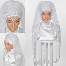 Мусульманская свадебная вуаль хиджаб, роскошная блестящая вуаль с кристаллами, химар, мусульманская вуаль, Никка, свадебная вуаль, длина кончика пальца, 2019 2024 - купить недорого