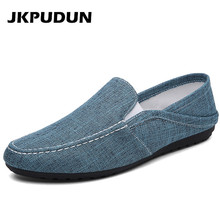 JKPUDUN Men Loafers Brand Canvas Espadrilles Fashion Flats Shoes Man Casual Espadrilles Men Slip On Hemp Shoes Zapatos Hombre 2024 - buy cheap