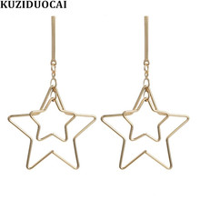 Kuziduocai 2019 новые модные ювелирные изделия Bohe панк лаконичные геометрические Висячие двухслойные звезды эффектные Висячие серьги для женщин подарок 2024 - купить недорого