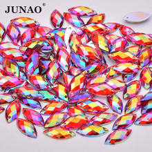 JUNAO 7*15mm Sew On Red AB Crystals Horse Eye Rhinestones Flat Back Acrylic Gems Sewing Crystal Stones Appliques for Needlework 2024 - buy cheap