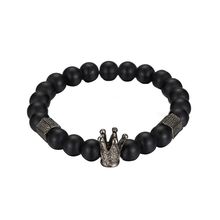 8mm Crown King Charm Bracelet for Men Women Black Matte Onyx Stone Beads Jewery 2024 - buy cheap