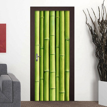 2 шт./компл. 3D ПВХ самоклеющаяся Съемная дверь стикер зеленый бамбук фото обои для гостиной спальни двери настенные наклейки с росписью 2024 - купить недорого