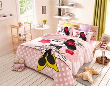 pink sweet minnie mouse comforter set 3/4/5 pcs flannel smooth fabric soft bed sheet set 3d beddings pillow cover for girl kids 2024 - buy cheap