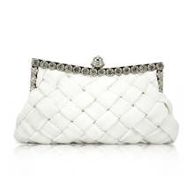 TEXU Elegant Ladies White Satin Bridal Evening Prom Clutch Handbag Purse Gift 2024 - buy cheap