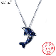 Collar con colgante de delfín Blaike Plata de Ley 925 auténtica para mujer, gargantilla de animales de cristal blanco y azul, joyería fina para regalo de boda 2024 - compra barato