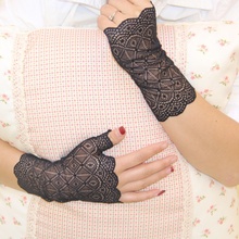 Charming Long Fingerless Womens Sexy Lace Gloves 2019 Winter Ladies Half Finger Fishnet Gloves Heated Mesh Mitten Party 2024 - buy cheap