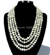 Wholesale Pearl Jewelry - 4 Strand White Color Genuine Freshwater Pearl Necklace Earrings Jewelry Set Handmade - Free Shipping. 2024 - buy cheap