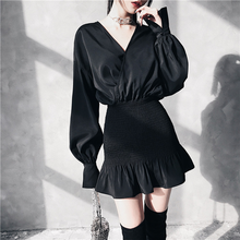 Sexy Women Dress V-neck Long Puff Sleeve Dress High Waist Slim Mini Dress 2020 New Fashion Summer Casual Party Dress Female 2024 - buy cheap