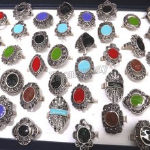 Anéis retro esmaltados ajustáveis, cores mistas, anéis de tom de prata tibetanos, 50 tamanhos, frete grátis 2024 - compre barato