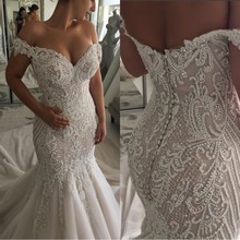 Luxury Mermaid Beaded Lace Wedding Dresses 2020 robe de mariee Sweep Train Off The Shoulder Wedding Gowns Handmade Bride Dress 2024 - buy cheap