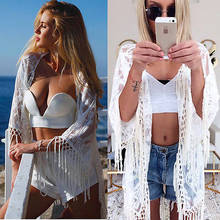 2017 Summer New Womens Lace Tassel Crochet Bikini Sets Cover-Ups Beach Top Kaftan Caidigan Sunshade Beach Protection Blouse 2024 - buy cheap