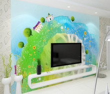 Personalizado mural, legal 3d tridimensional dos desenhos animados paisagem papel de parede, sala de estar sofá tv quarto papel mural crianças 2024 - compre barato