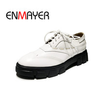 ENMAYER Women Med heels Female Pumps Lace up Shoes women Patent Leather Spring Autumn Round toe Bullock shoes Thick heels CR1340 2024 - buy cheap