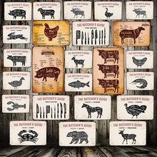 Mike86-Guía de carnicero, colección de carne de cerdo, letrero de estaño, decoración de pared, Retro, pintura FG-229 2024 - compra barato