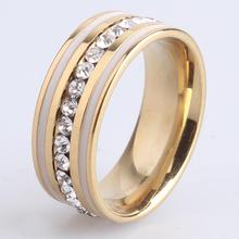 8MM gold  color  White Stripes Single row crystal 316L Stainless Steel finger rings for men women  wholesale 2024 - buy cheap