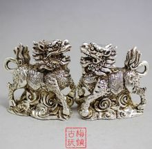 A Pair of Elaborate Chinese Collection Tibetan Silver Kylin Auspicious Statues 2024 - buy cheap
