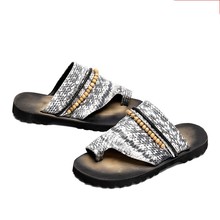 Snake Skin Leather Thong Slippers Flat heel Fashion New Sumemr Mens Beach Sandals Size euro 46 2024 - buy cheap