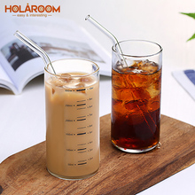 Creative Measuring Cups Milk Yogurt Coffee Tea Cup Transparent Glass Cup With Scale Durable Tea Juice Cup With Straw 300ml 2024 - buy cheap