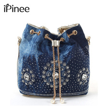 iPinee Summer 2019 Gold Chain Denim Handbags For Women Casual Bling Rhinestone Jeans Women Shoulder Bags 2024 - buy cheap