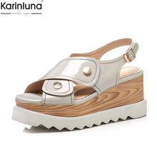 KarinLuna Fashion Leisure Cow Leather Wedge High Heels Summer Sandals Women Shoes INS Hot Shoes Woman Sandals 2024 - buy cheap