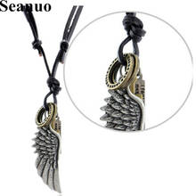 Seanuo Vintage Metal Angel Wing Pendant Necklace For Men Women Jewelry Punk PU Leather DIY Adjustable Sweater Choker Necklaces 2024 - buy cheap