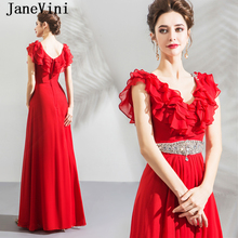 Janevini-vestido de mãe de noiva, vestidos femininos linha, decote em v, com babados, lantejoulas, cristal, vermelho, chiffon, vestidos de festa para mulheres 2024 - compre barato