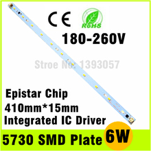 Placa de tubo LED con Chip Epistar, 20 piezas ac 220V, 6W, 410mm, 5730 SMD, IC integrado, blanco frío/blanco cálido, 220v, Panel de lámpara PCB 2024 - compra barato