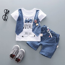 Summer Baby Boys Clothing Sets Cartoon lattice Tie T-shirt + Shorts 2 pieces set Boy Clothes 2024 - buy cheap