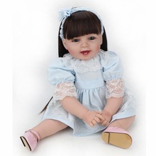 Silicone Reborn Baby Educational Princess Baby Doll 22 Inch Cloth Body Lifelike Vinyl Babyborn Dolls Long Hair Wigs 2024 - buy cheap