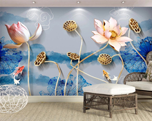 beibehang Customized modern ink lotus jewellery simple embossed background decorative painting papel de parede 3d wallpaper 2024 - buy cheap