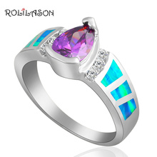 Zircon Wholesale & Retail Blue fire Opal stamp silver colorRings fashion Jewelry USA size #6.25 #7.5 #7.75 #8 Best gifts OR465 2024 - buy cheap