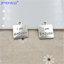 2017 Popular 20 Pieces/Lot 16mm antique silver plated jewelry i am enough feeling words Charm Pendant for DIY making 2024 - buy cheap
