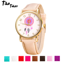 TIke Toker,Fashion Women Watches Casual Dress Dreamcatcher Pattern PU Leather Band Quartz Wrist Watches relogio feminino hombre 2024 - buy cheap