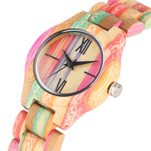 Reloj de madera colorido para mujer, esfera redonda con pantalla minimalista, elegante, de cuarzo, regalos superiores, 2019 2024 - compra barato