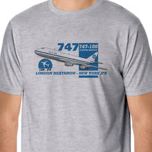 100% CAMISA de algodão t Para Homens Topos de Design Retro Vôo-a pan Am Boeing 747 heathrow-new York Projeto Coreano Camisetas 2024 - compre barato