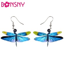 Bonsny Acrylic Cartoon Blue Dragonfly Earrings Big Long Dangle Drop Fashion Insect Jewelry For Women Girls Teens Accessory Bulk 2024 - buy cheap