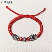 100% 925 Silver Mini Pixiu Bracelet Braided Tibetan Six Words Beads Bracelet Fengshui Lucky Pixiu Bracelet 2024 - buy cheap