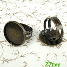 Blank Bezel Ring bases w/ Inner 27mm Round tray Pads Brass Glass Cabochon Hollow Ring Settings Antique Bronze tone DIY Making 2024 - buy cheap