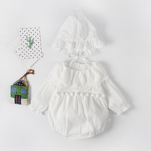 0-24m bebê recém-nascido roupas da menina do bebê branco bodysuits 2021 primavera verão algodão rendas borla bolas macacão infantil com chapéu 2024 - compre barato