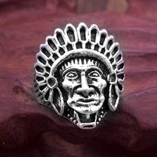 Tribal Style Exotic Punk Indian Head Finger Ring Men Exaggerated Alloy Jewelry Party Gift 2024 - buy cheap
