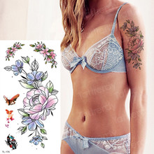 Фиолетовый цветок татуировки девушки сексуальные Поддельные татуировки цветок бабочка временные тела татуировки стикер женщины тату поддельные акварельные наклейки 2024 - купить недорого