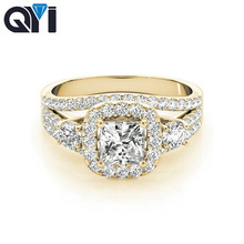 QYI обручальное кольцо для женщин, классическое, роскошное, настоящее, твердое, 14 к, желтое золото, кольцо, подушка, огранка, циркон, свадебные ювелирные изделия, кольца 2024 - купить недорого