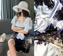 Telas Hot Sale Japan Dress Cloth Light Blue Tree Prints Stretch Silk Satin Fabric 19mm 115*115CM Brand 97% Mulberry Silk Fabric 2024 - buy cheap